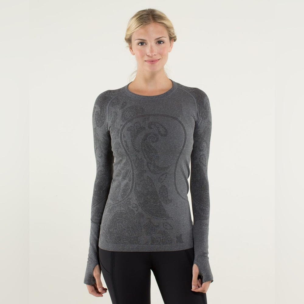 Lululemon Run: Swiftly Tech Long Sleeve Paisley Heathered Black Size 4